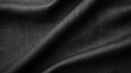 Closeup texture of natural weave cloth in dark gray or black color. Fabric texture of natural cotton or linen textile material
