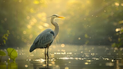 Graceful heron poised by the water's edge