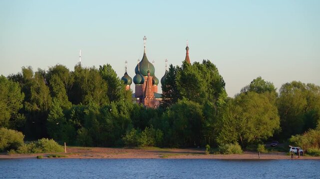 Church of John Zlatoust in the cowshes on the Port Embankment (formerly Kotoroslnaya Embankment), 2 behind Kotorosl in Yaroslavl, Russia.
