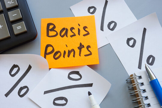 Stickers with percentage signs and basis points.