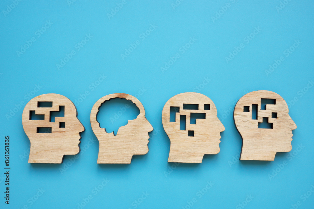 Wall mural lateral thinking or emotional intelligence. models of the head with the brain.