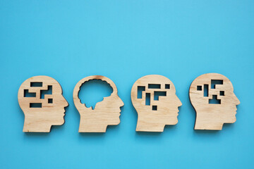 Lateral thinking or emotional intelligence. Models of the head with the brain.