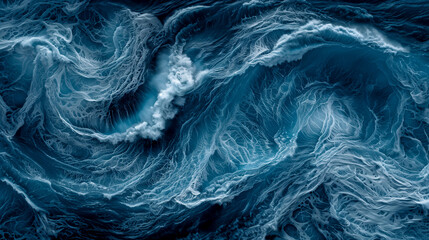 Obraz premium The image is of a large wave in the ocean, with foam and spray coming off of it. The wave is very large and powerful, and it seems to be crashing down on the shore. Scene is one of awe