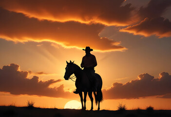 Cowboy riding into the sunset dreamy