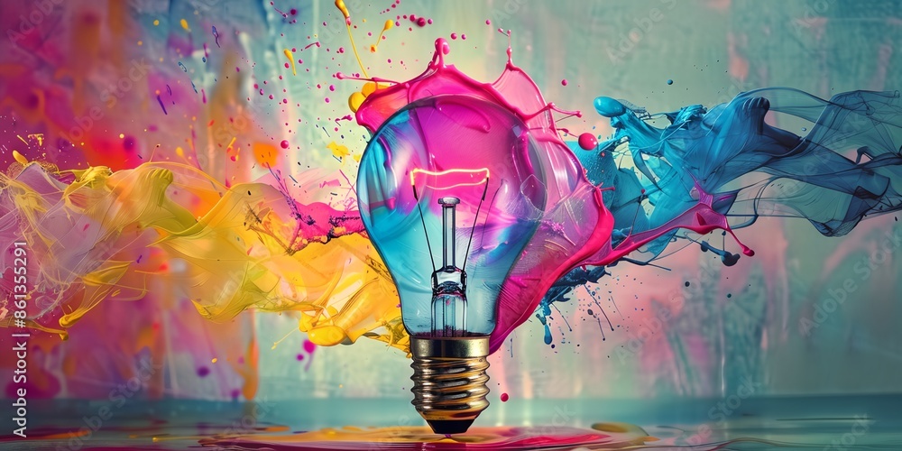 Aufkleber a colorful light bulb is surrounded by splashes of paint, creating a vibrant and dynamic scene. the 