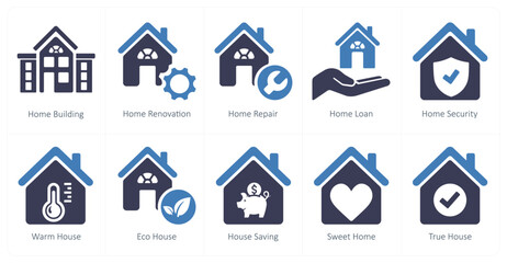 A set of 10 Real Estate icons as home building, home renovation, home repair