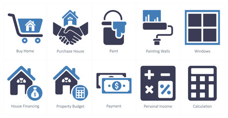 A set of 10 Real Estate icons as buy home, purchase house, paint