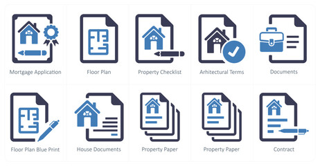 A set of 10 Real Estate icons as mortgage application, floor plan, property checklist,