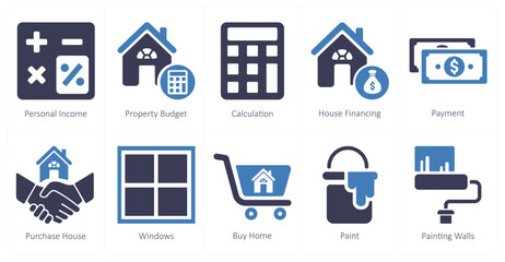 A set of 10 Real Estate icons as personal income, property budget, calculation
