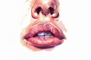 Digital art of lips and nose with piercing