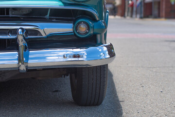 Classic American car close up copy space selective focus background image, graphic resources