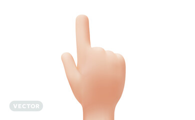 Vector illustration of finger up touch gesture male hand on white color background. 3d style design of man white skin hand forefinger up touch gesture
