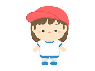 運動会のベクターイラスト素材、赤組の小学生の女の子02