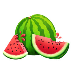 illustration a group of fresh bright red watermelon with seeds 