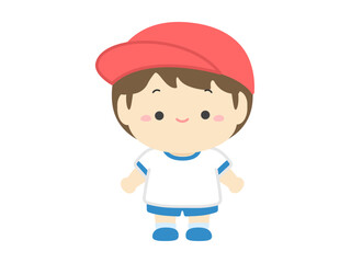運動会のベクターイラスト素材、赤組の小学生の男の子06
