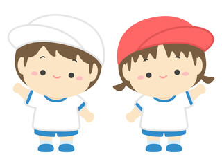 運動会の子供たちのベクターイラスト、男の子と女の子02
