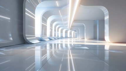 Obraz premium Minimalist Architectural Corridor with Elegant Geometric Symmetry and Bright Illumination
