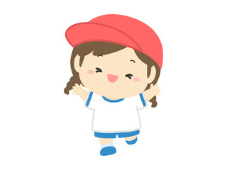 運動会のベクターイラスト素材、赤組の小学生の女の子03