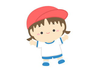 運動会のベクターイラスト素材、赤組の小学生の女の子04