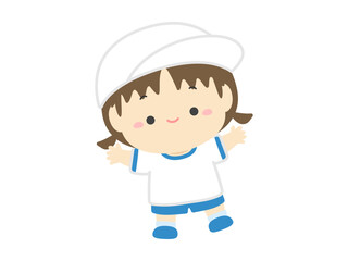 運動会のベクターイラスト素材、白組の小学生の女の子04