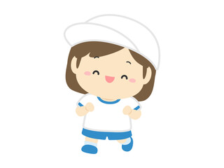運動会のベクターイラスト素材、白組の小学生の女の子05