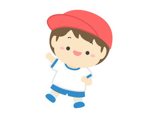 運動会のベクターイラスト素材、赤組の小学生の男の子04
