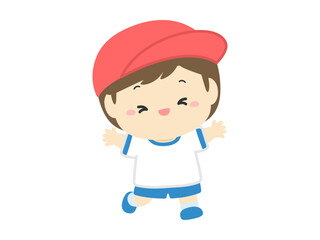 運動会のベクターイラスト素材、赤組の小学生の男の子03