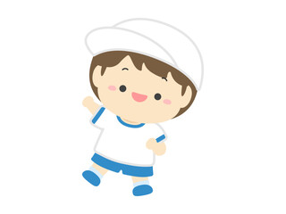 運動会のベクターイラスト素材、白組の小学生の男の子04