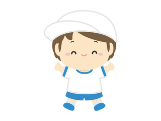 運動会のベクターイラスト素材、白組の小学生の男の子01