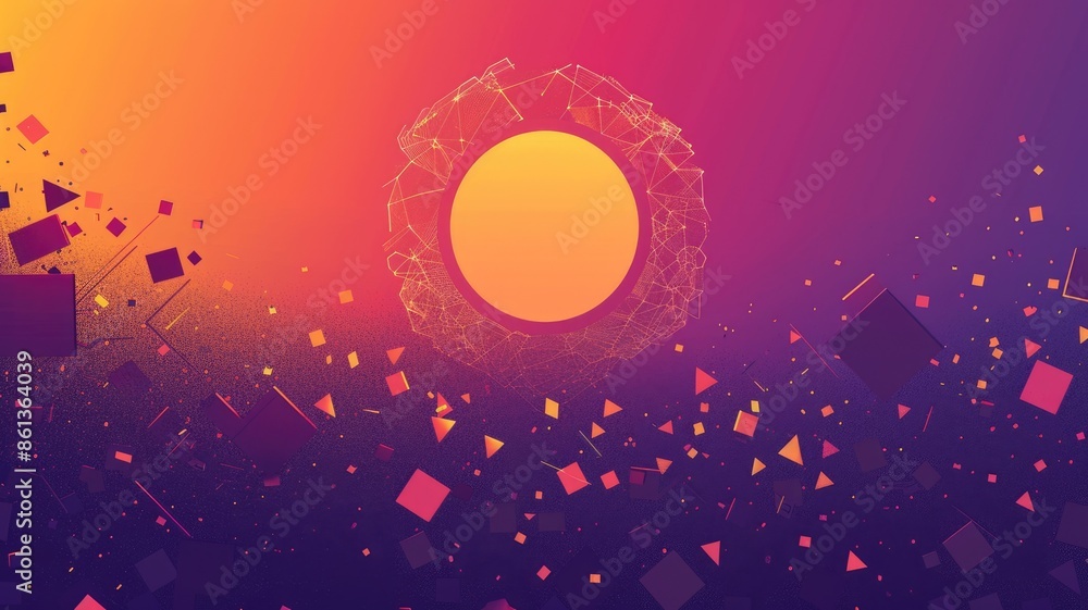 Aufkleber abstract orange and purple geometric shapes on a gradient background. digital artwork of geometry sh
