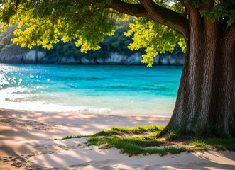 Seaside trees on the beach. Generative AI