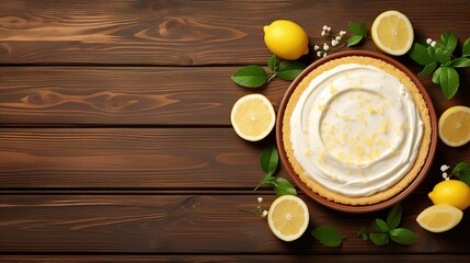 Homemade lemon pie on a wooden table,