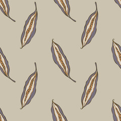 Autumn pattern with seeds and seeds pods hand drawn doodle. Vector illustration