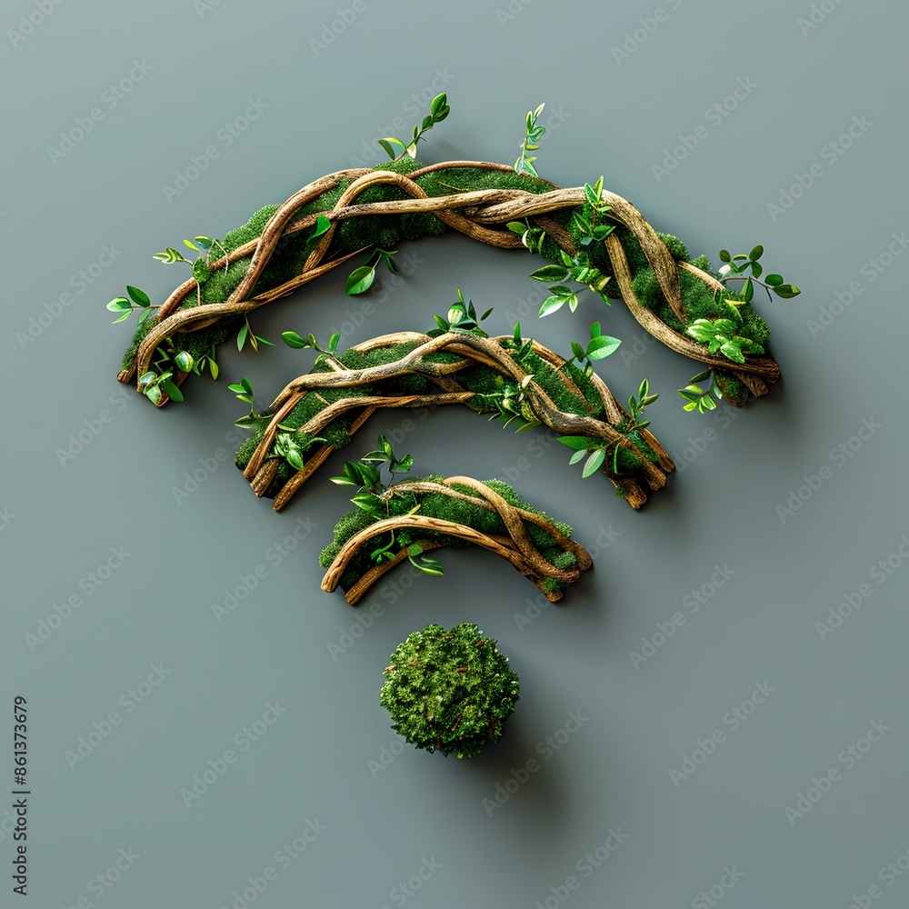 Aufkleber intertwining tree branches forming a symbolic wifi icon concept