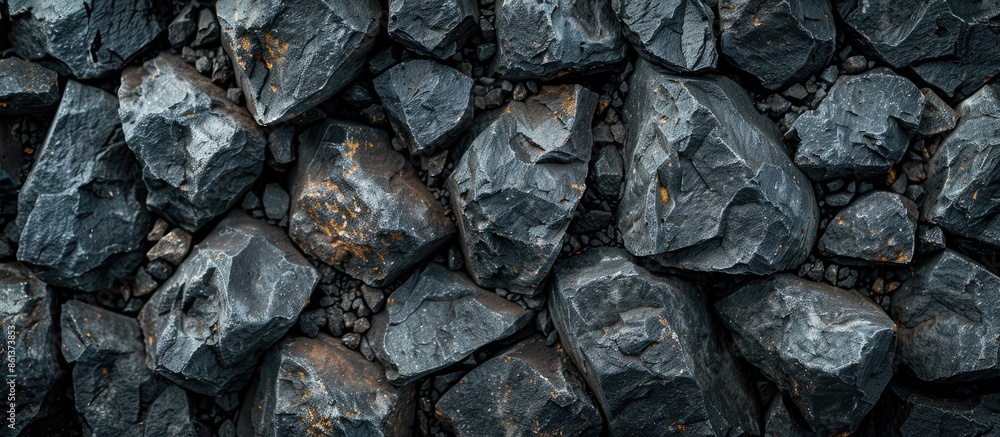 Aufkleber Background of black textured rocks with ample copy space image.