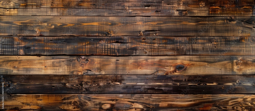 Poster Texture of reclaimed dark wood for background with copy space image.