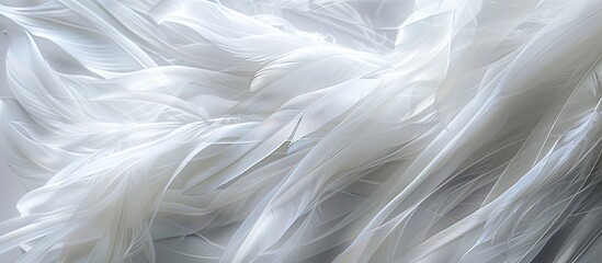 Fototapeta premium Silky white feathers create a delicate background, complemented by a gently flowing chiffon wave, perfect for your copy space image.