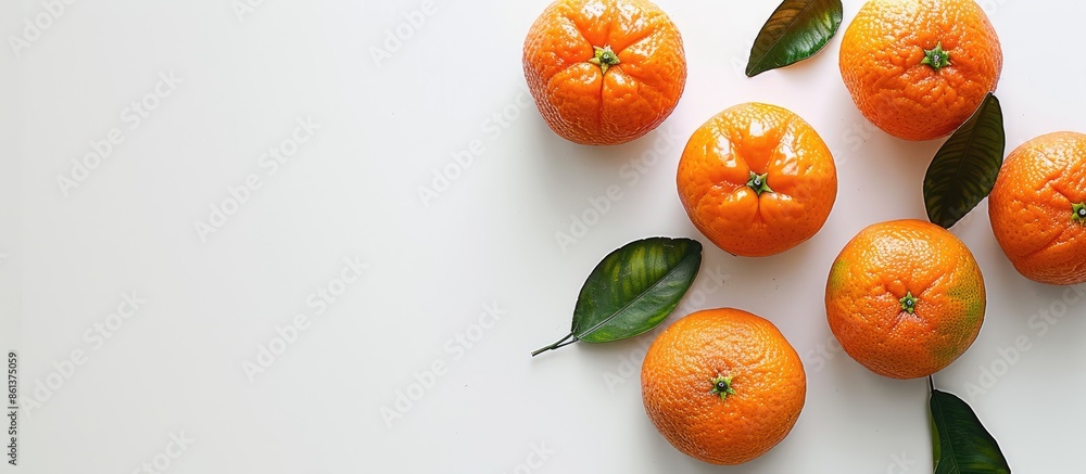 Aufkleber top view image of four ripe mandarins isolated on white background with space for text, perfect for 