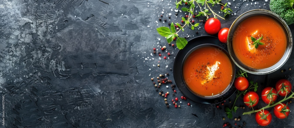 Poster homemade soup as a ready meal with a copy space image.