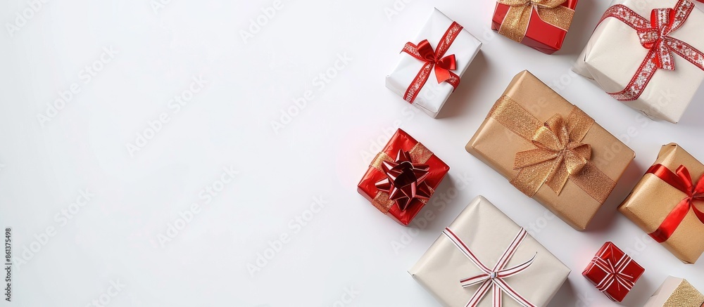 Aufkleber Several gift boxes with empty copy space image on a white background.