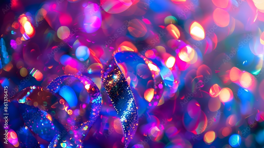 Poster a colorful holographic ribbon with glittering highlights, creating a vibrant and festive atmosphere 