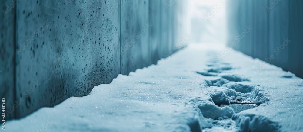 Aufkleber snow-covered cellar with copy space image for an abstract minimalist snowy texture, featuring boot t