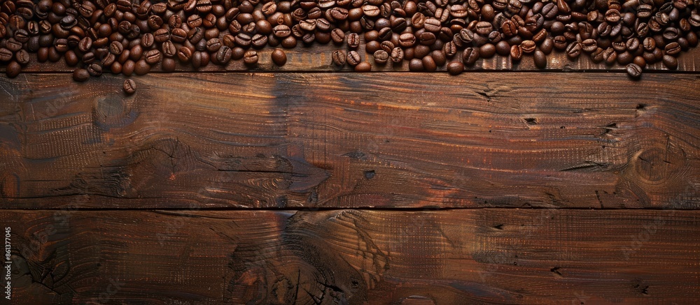 Poster A rustic wooden backdrop with coffee beans and ample copy space image.
