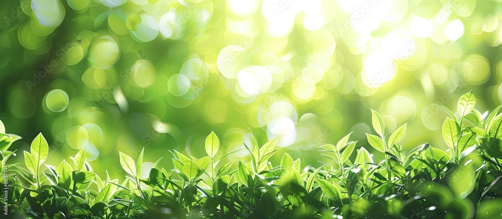Aufkleber blurry green nature background with abstract elements and copy space image.