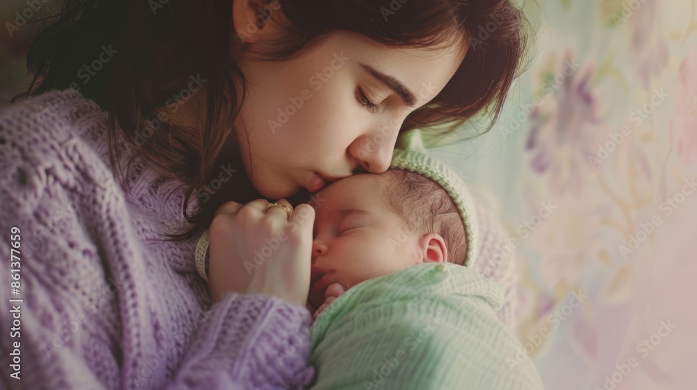 Canvas Prints mother kissing newborn baby