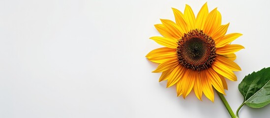 Sunflower with closed petals on a white background with copy space image.