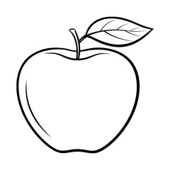 Apple line art illustration. Apple with leaf outline illustration. Healthy vegan food concept