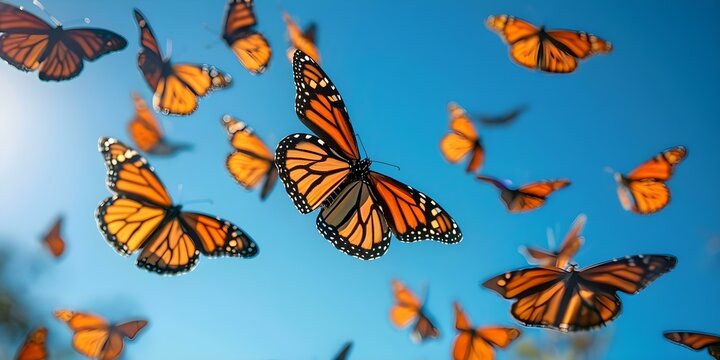 Monarch butterflies migrate above Mexicos Monarch Butterfly Biosphere Reserve creating a stunning display. Concept Monarch Butterfly Migration, Mexico Wildlife, Biosphere Reserve, Natural Wonders