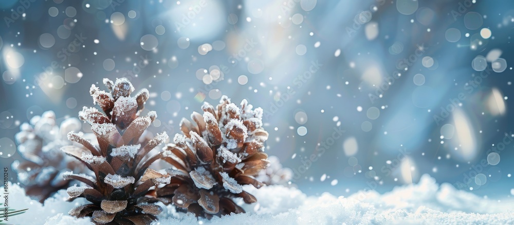 Poster winter holidays pinecone background with space for text. copy space available