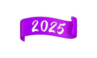 Vector cartoon 3d violet ribbon with numbers 2025, realistic 3d design element for graduation design, yearbook, new year greeting card, Christmas design.